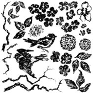 Dekor Stempel Birds Branches Blossoms